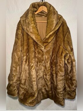 Dennis Basso Coat Womens 2X Brown Sculpted Faux Fur Hooded Plus Size